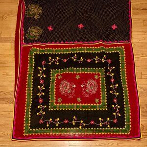 Hand Embroidered Indian Saree Peacock Motif 100% Cotton Multicolor Traditional